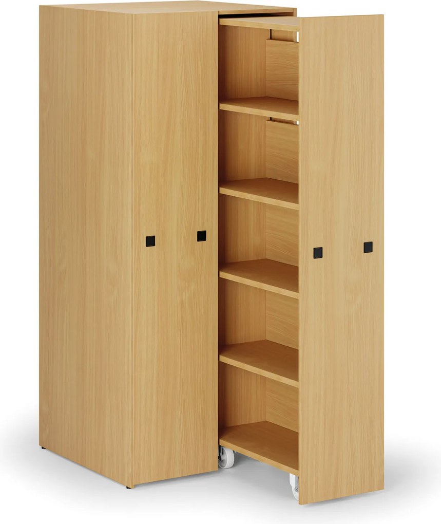 Veľkokapacitná skriňa s výsuvnými regálmi, 841 × 846 × 2000 mm, buk