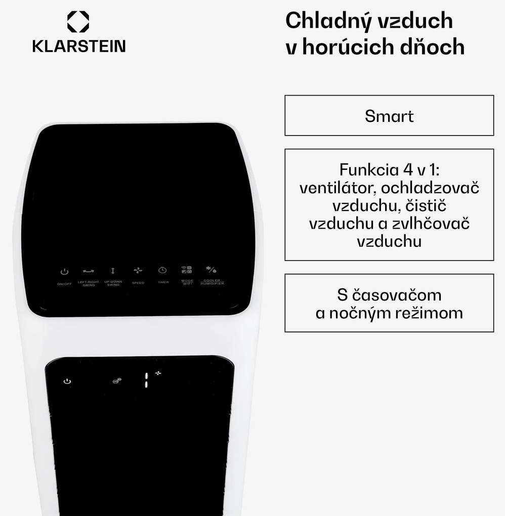 Klarstein Skytower 360° Smart, ochladzovač vzduchu, 60 W, 280 m³/h, 6 l, mobilný