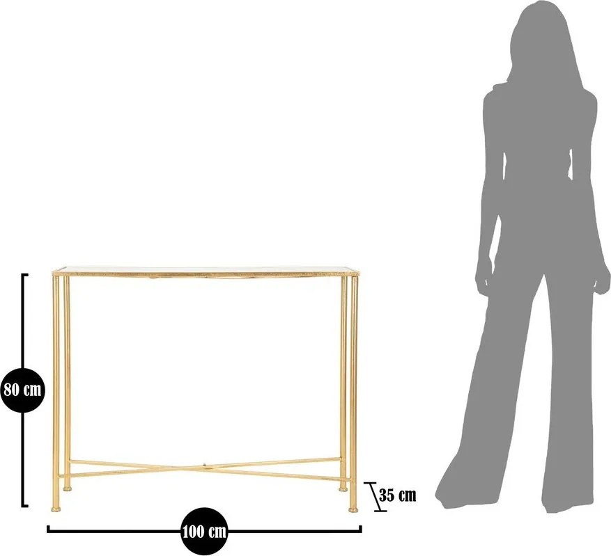 Biely/v zlatej farbe konzolový stolík so sklenenou doskou 35x100 cm Butterflies – Mauro Ferretti