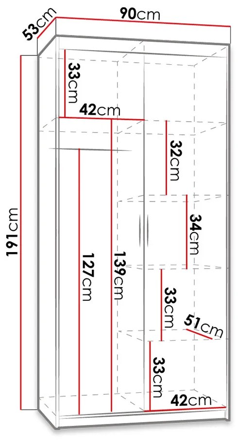 Šatníková skriňa Milica 2D (dub lefkas). Vlastná spoľahlivá doprava až k Vám domov. 1122599