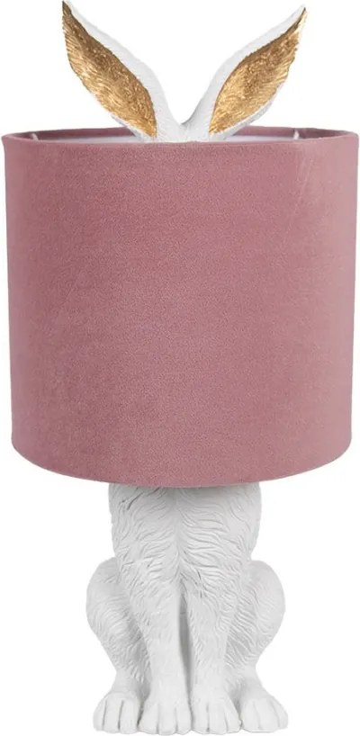Biela stolná lampa králik s ružovým tienidlom Rabbi - Ø 20*43 cm
