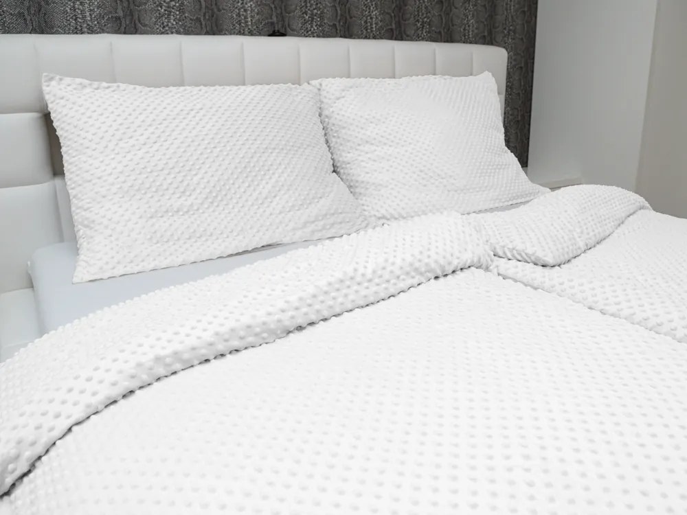 Biante Hrejivé posteľné obliečky Minky 3D bodky MKP-033 Snehovo biele Predĺžené 140x220 a 70x90 cm