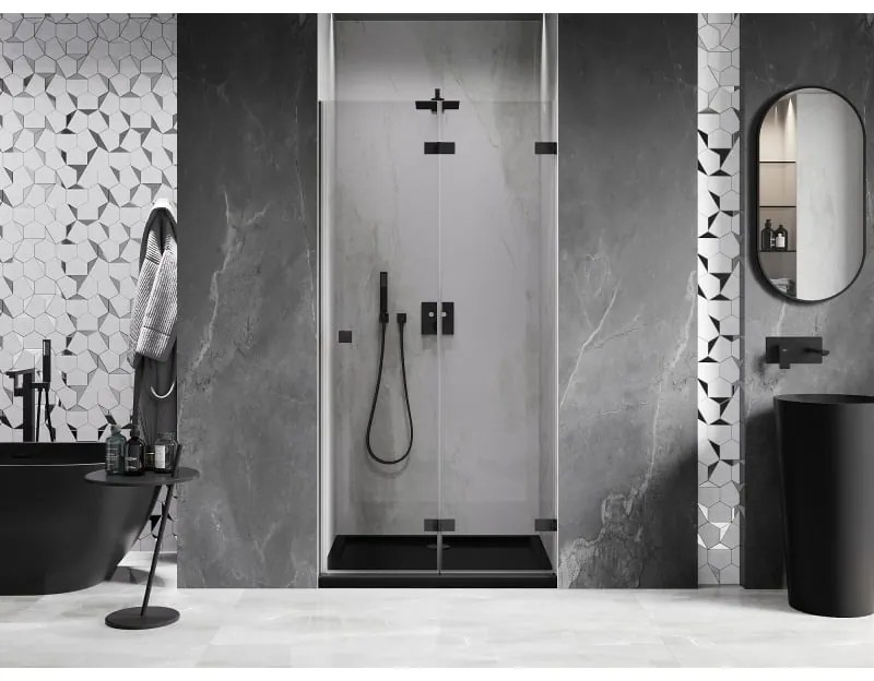 Mexen, Mexen Lunar-F pravé skladacie sprchové dvere 80 cm, priehľadné, čierne - 836-080-000-70-00-P