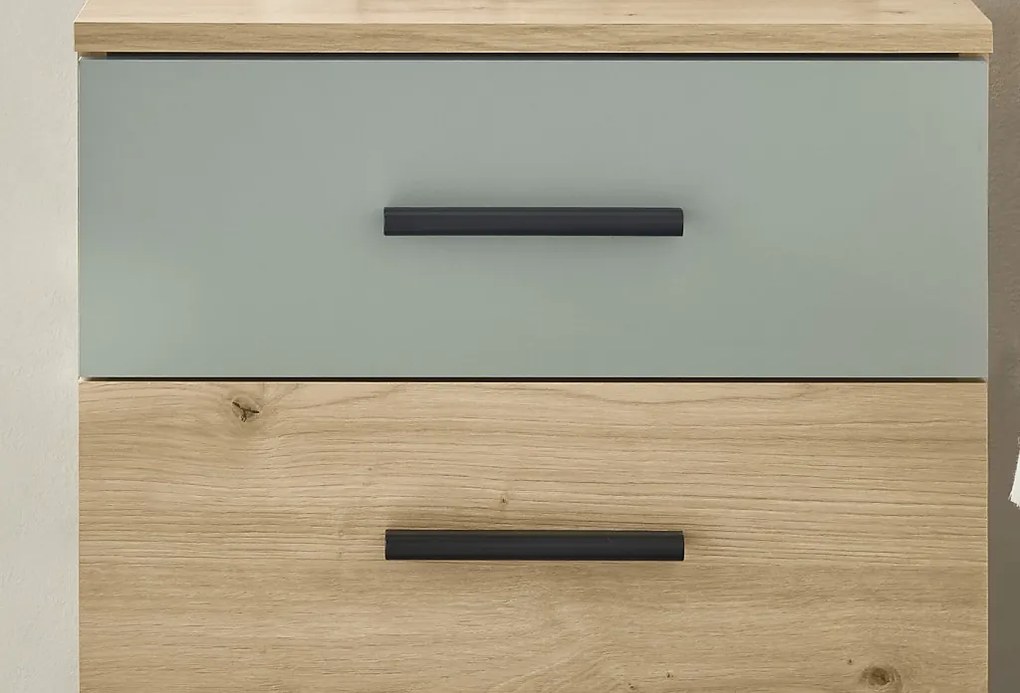 Posteľ s nočnými stolíkmi Savina 180x200 cm, dub artisan/šalviová, s osvetlením