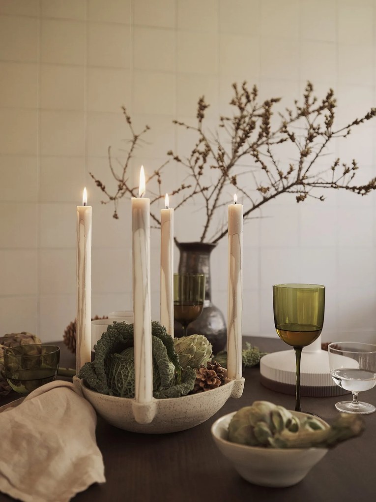 ferm LIVING Kónická sviečka DRYP 30 cm, sada 2 ks, teple šedá