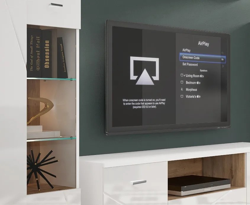 Obývacia stena s osvetlením Storm, dub/biely lesk