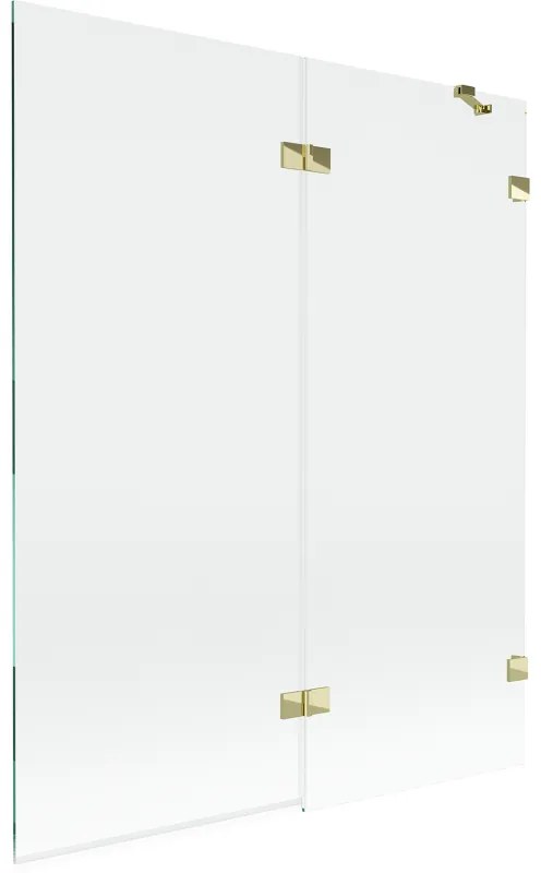 Mexen Lunar, 2-krídlová vaňová zástena pravá 140 x 150 cm, číre sklo, zlatá lesklá, 897-140-100-50-00-P