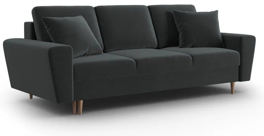 Tmavosivá zamatová rozkladacia/s úložným priestorom pohovka 235 cm Kyoto – Cosmopolitan Design