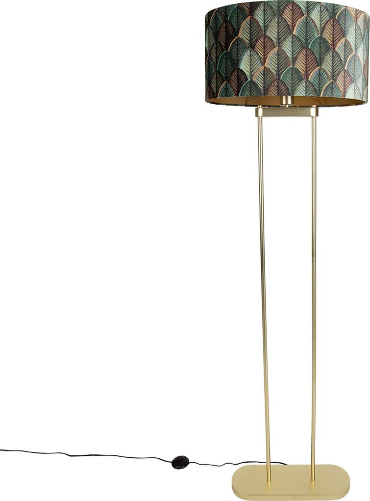 Vloerlamp messing met ovale kap blad design en gouden binnenkant 50cm - Thijmen