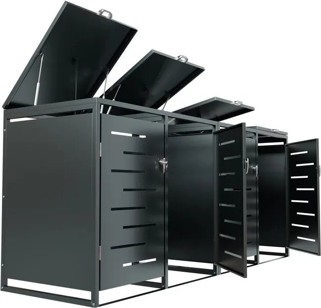 Kovový prístrešok pre 4 popolnice, antracit, 264×116×80 cm