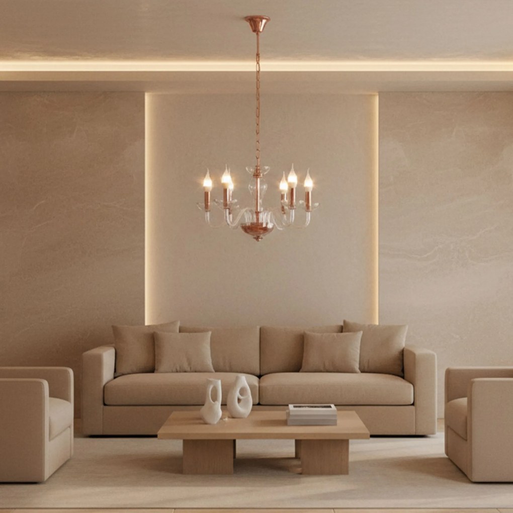 Toolight Toolight, stropná lampa na zavesenie 6xE14 APP1081-6CP, ružové zlato, OSW-00681