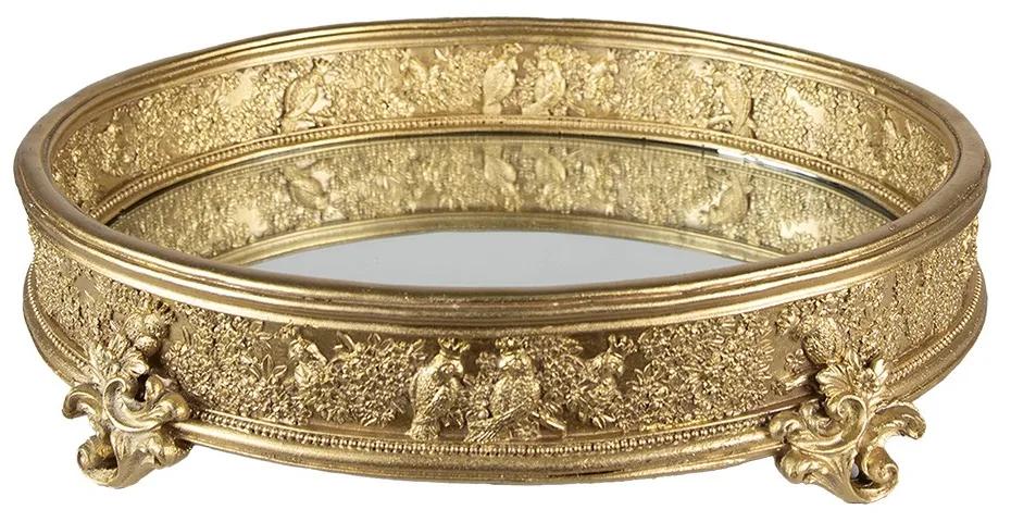 Zlatý antik dekoratívny okrúhly podnos so zrkadlom - 37*29*8 cm