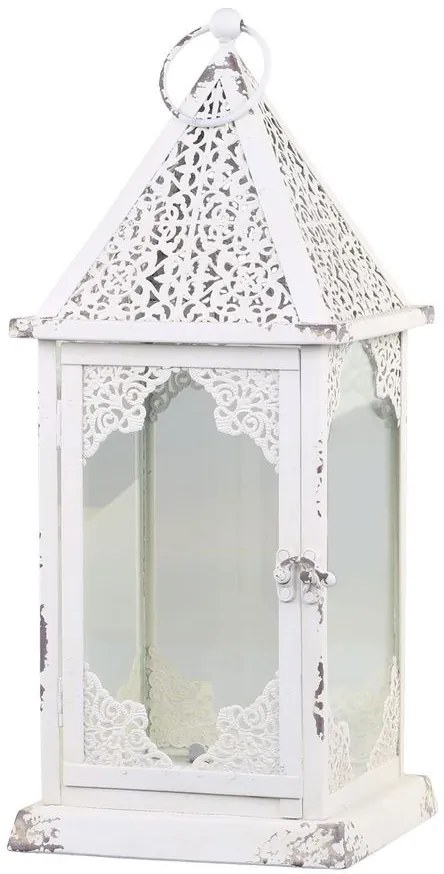 Krémová antik kovová lampáš so zdobením French - 18*18*43 cm