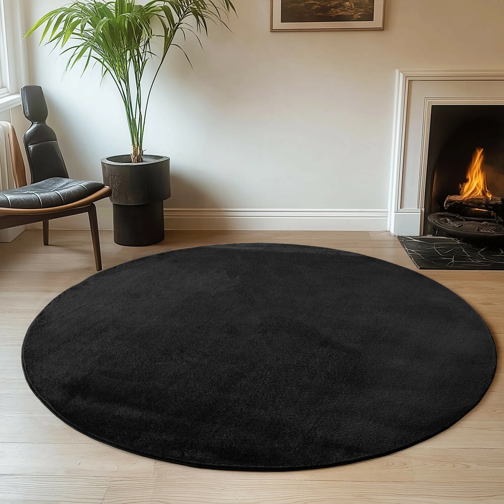 Ayyildiz, Kusový koberec Joy 1400 black kruh, 120x120 (priemer) kruh, čierna, chodba / predsieň