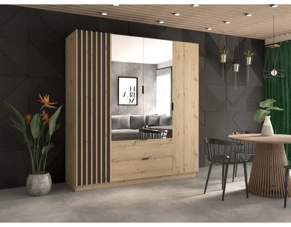 Šatníková skriňa so zrkadlom VISTA 200x215 cm dub artisan/grafit