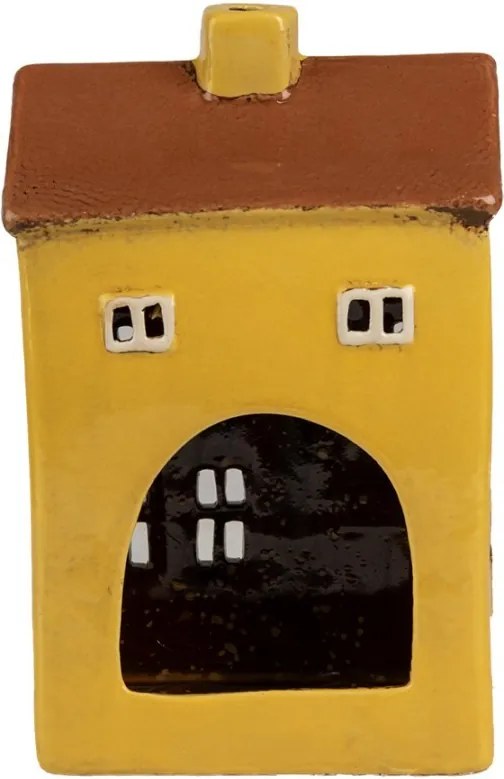 Žltý keramický svietnik na čajovú sviečku domček Amster Village - 12*8*18 cm