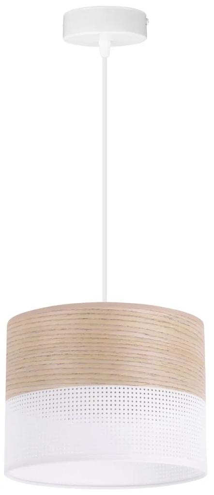 Light Home Závesné svietidlo Wood, 1x béžová dubová dýha/biele PVCové tienidlo, (fi 20cm)