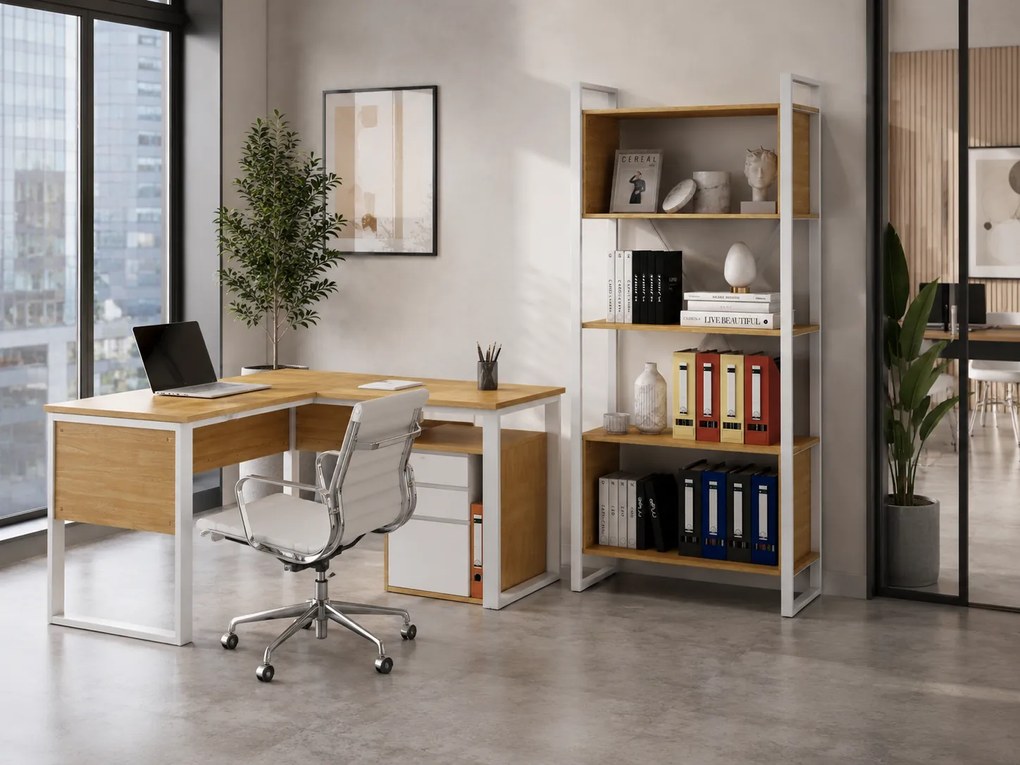 Vysoký kancelářský regál Houseland Nuvia Stack 90 cm dub/bílý
