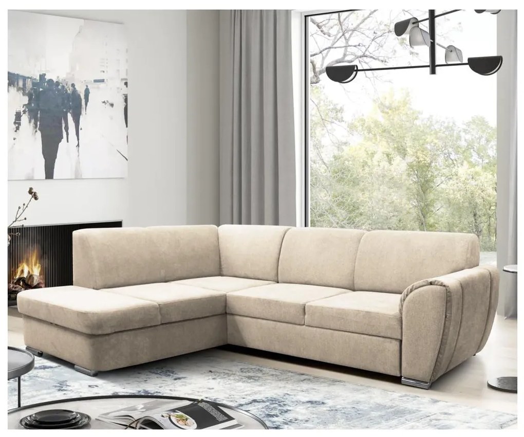 Rozkladacia rohová sedacia súprava do tvaru L s úložným priestorom SERPA, ľavá, béžová