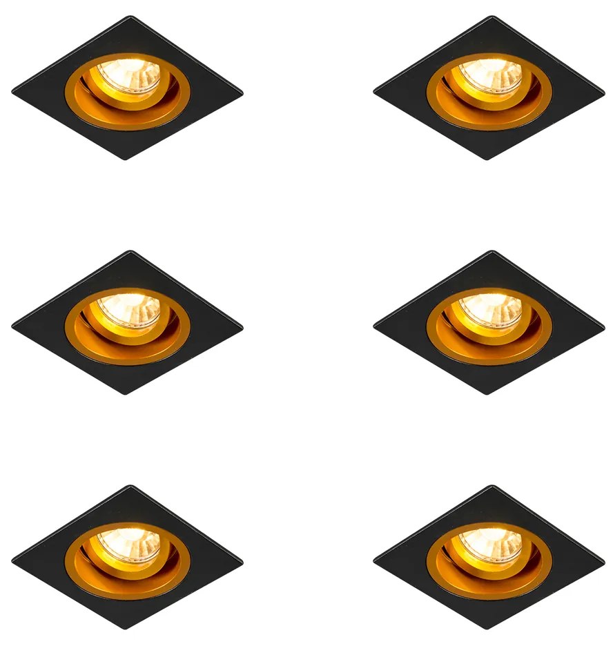 Sada 6 zapustených bodových svetiel čierna so zlatou 9,3 cm otočné a naklápacie - Chuck