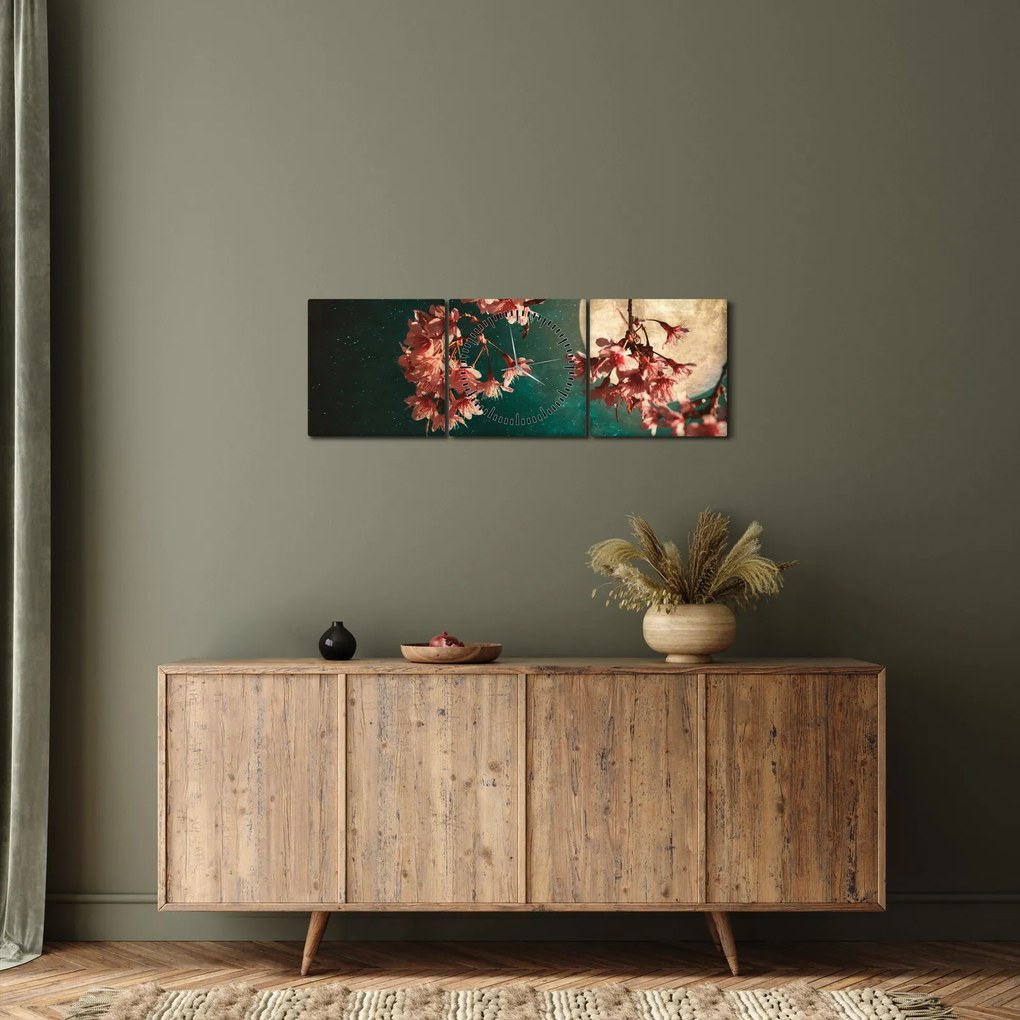 Obraz - Sakura v splne (s hodinami) (90x30 cm)