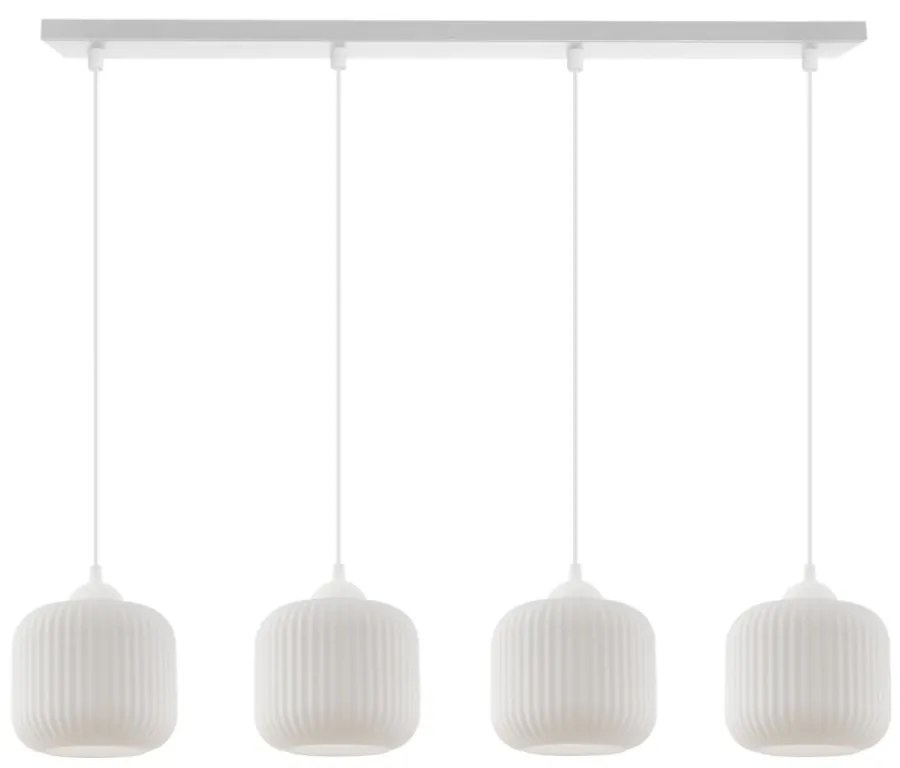 Závesné svietidlo Riffle, 4x biele sklenené tienidlo, w