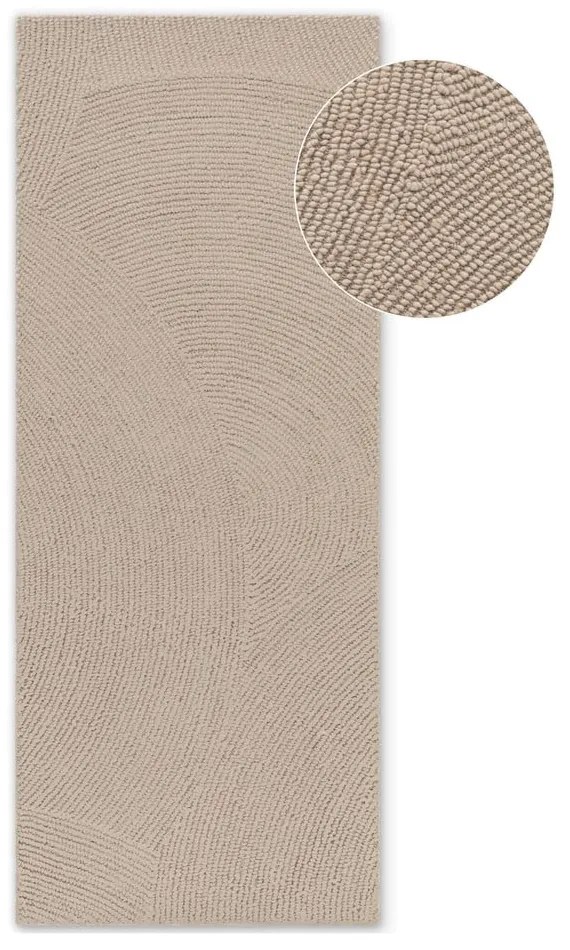 Béžový ručne tkaný vlnený behúň 80x300 cm Calmio – Hanse Home