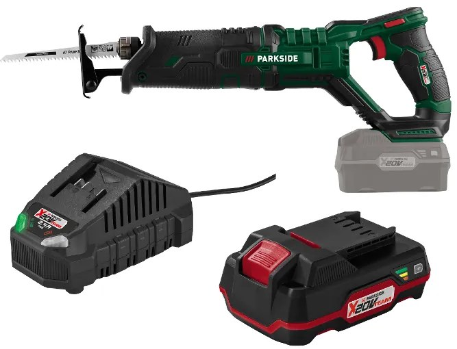 Parkside®  Aku chvostová píla 20 V Pssa 20-Li B2 + Akumulátor 20 V/2 Ah PAP 20 B1 + Nabíjačka na akumulátor 20 V/2,4 A PLG 20 C1  (800011528)