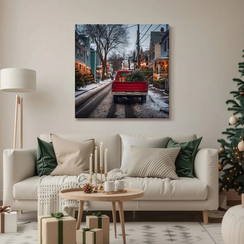 Obraz zasnežená ulica s vianočnými svetlami