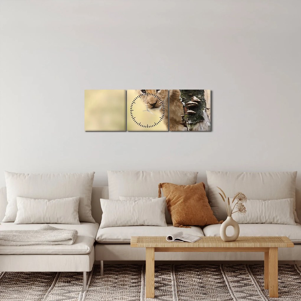 Obraz levíčaťa (s hodinami) (90x30 cm)