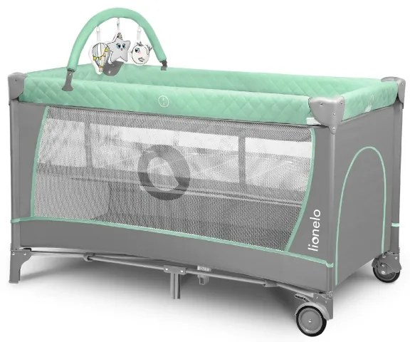 Lionelo - Cestovná postieľka FLOWER tyrkysová