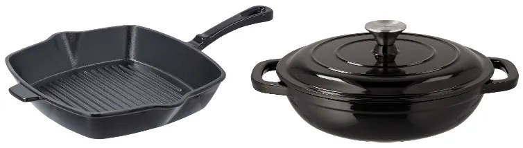 Silvercrest®  Liatinová grilovacia panvica, 24 cm, čierna + Liatinová servírovacia panvica, 2,4 l, čierna  (800011480)