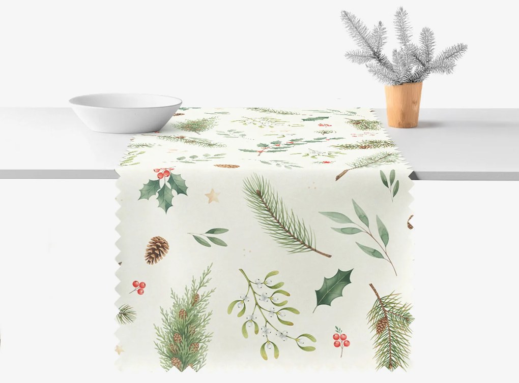 Goldea vianočný behúň na stôl teflónový - zimné vetvičky 20x140 cm