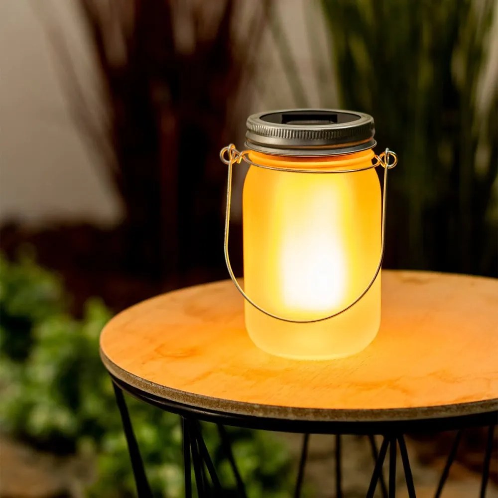 Záhradný lampáš LED Solar Jar Flame 13cm