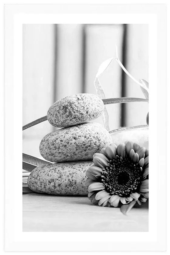 Plagát s paspartou meditačné a wellness zátišie v čiernobielom prevedení - 40x60 white