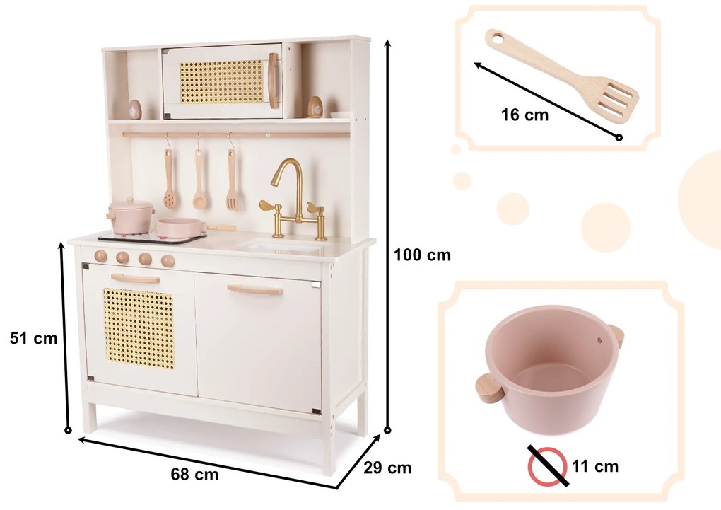 KIK Detská drevená retro kuchynka z MDF s doplnkami BOHO