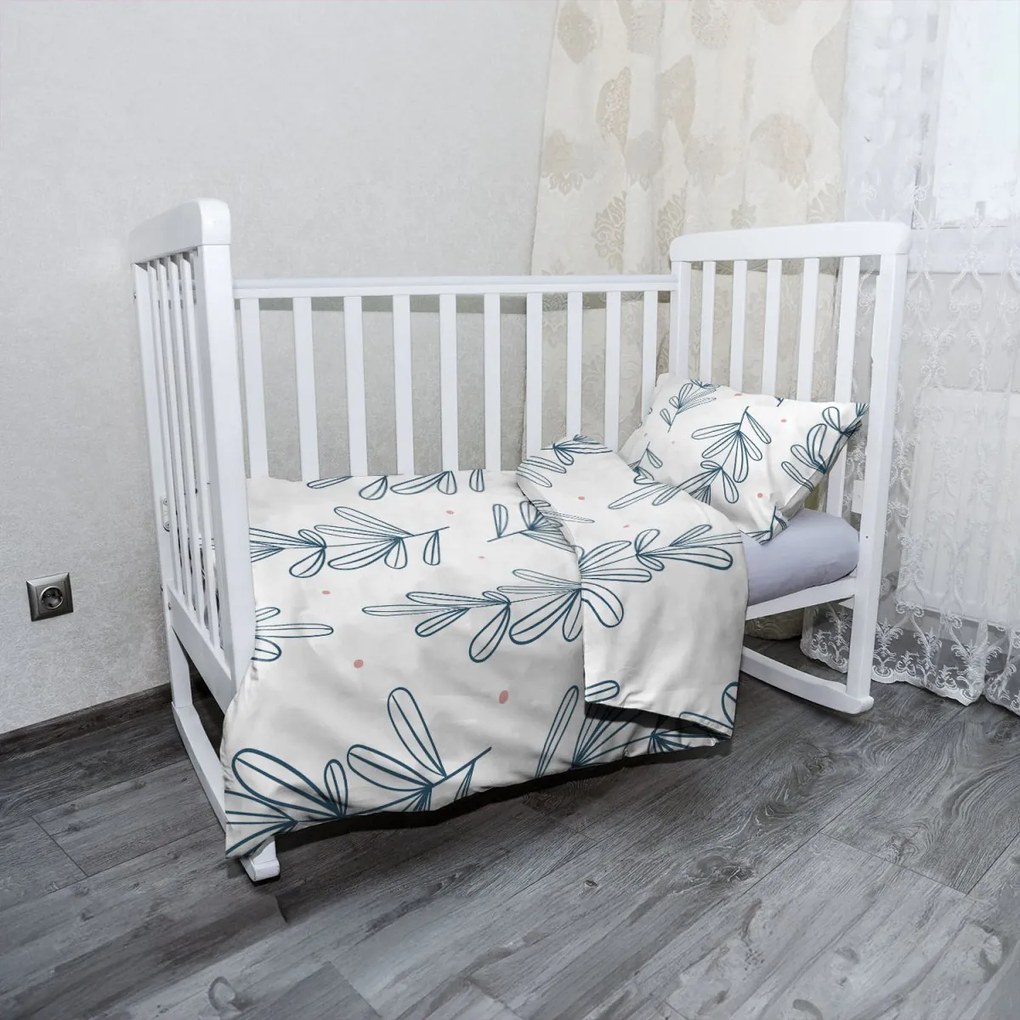 Sablio Mikroplyšové detské obliečky do postieľky Modré lístky - 100x135 / 40x60