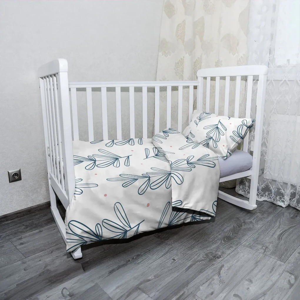 Sablio Mikroplyšové detské obliečky do postieľky Modré lístky - 100x135 / 40x60