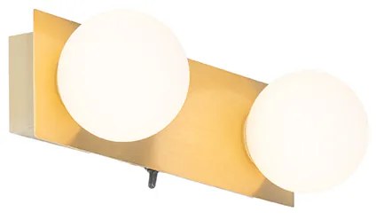 Nástenná lampa zlatá 28 cm IP44 2-svetlo s vypínačom - Cederic