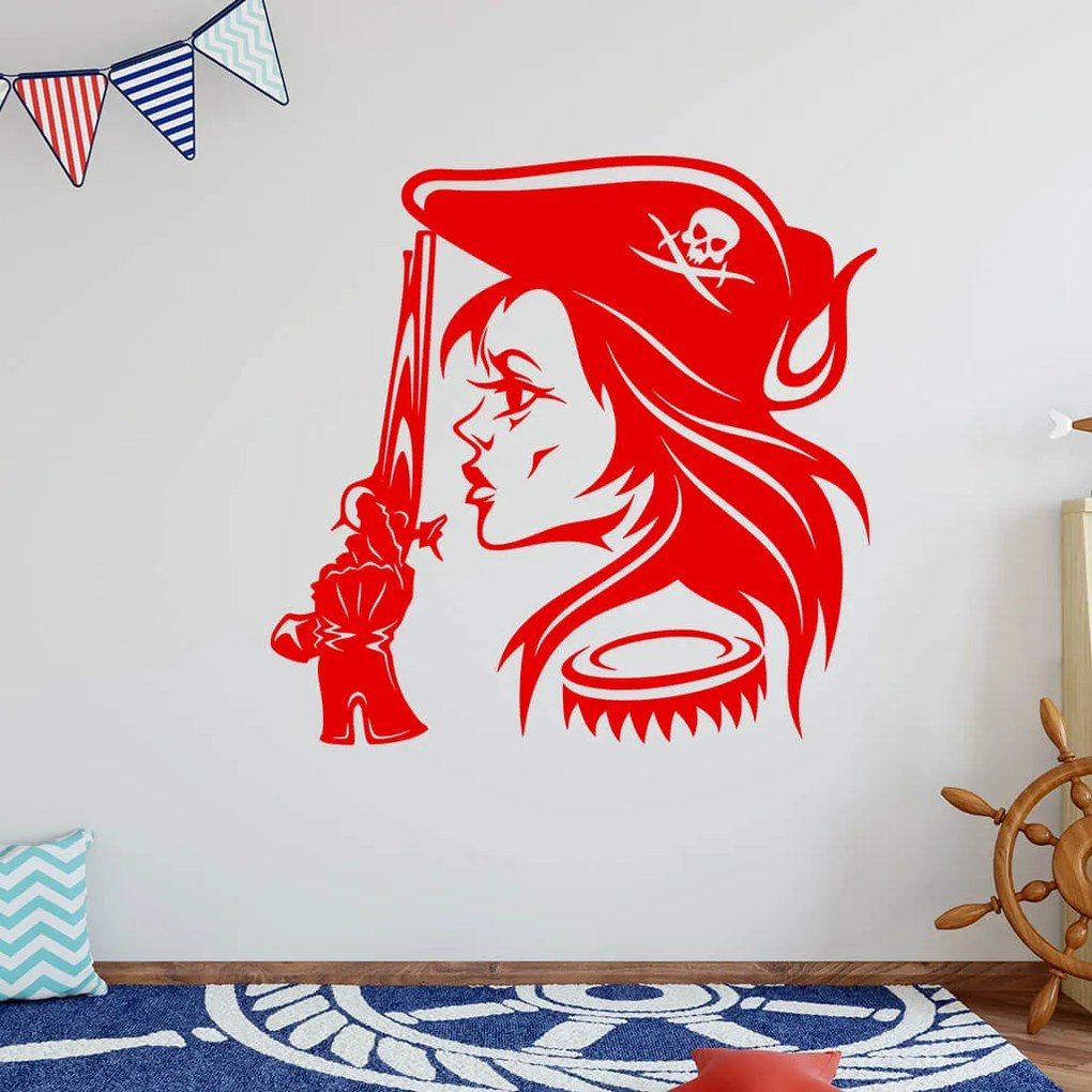 Veselá Stena Samolepka Hlava Pirátky Farba: zelená, Veľkosť: 80 x 80 cm