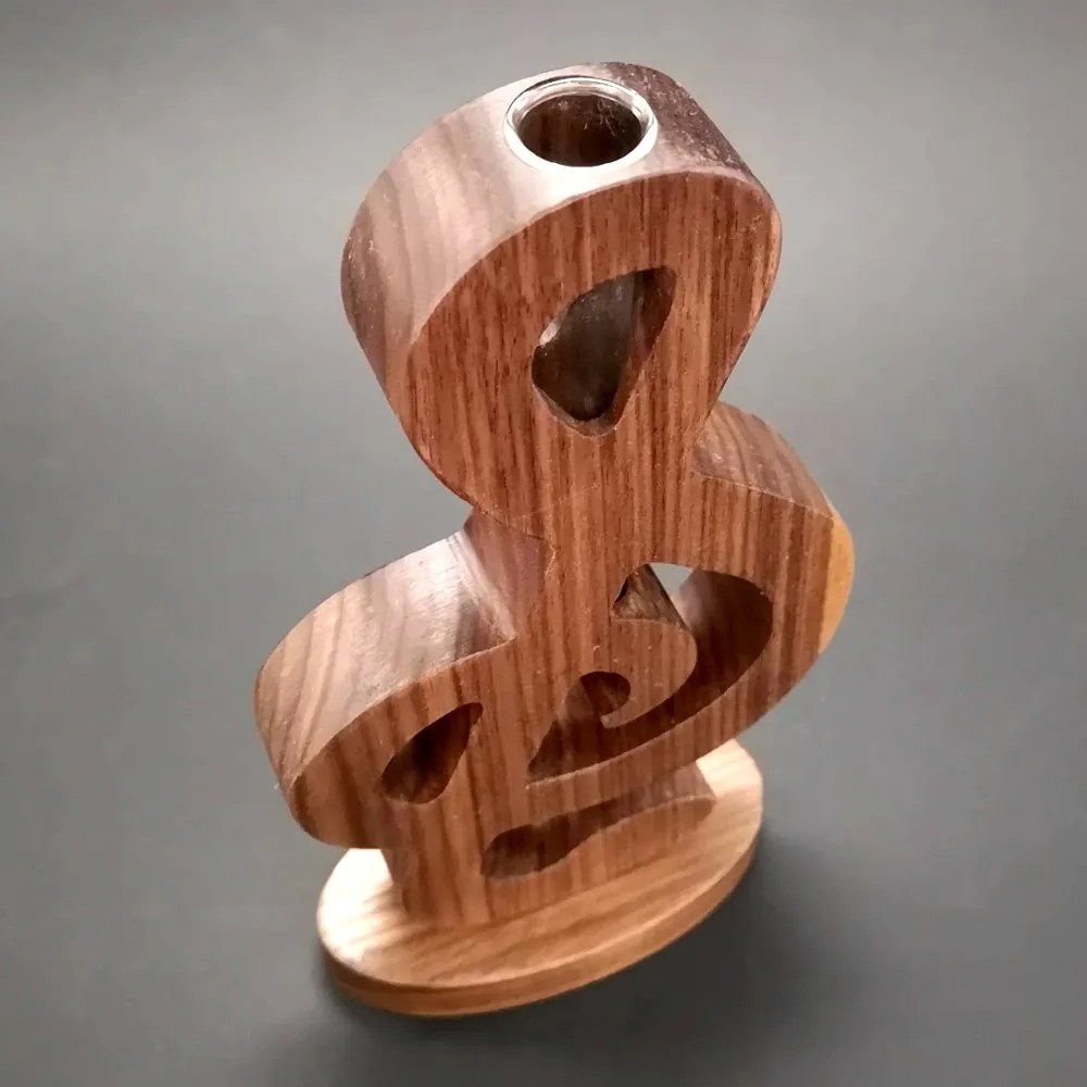 AMADEA Drevená váza v tvare husľového kľúča, masívne drevo, výška 24 cm