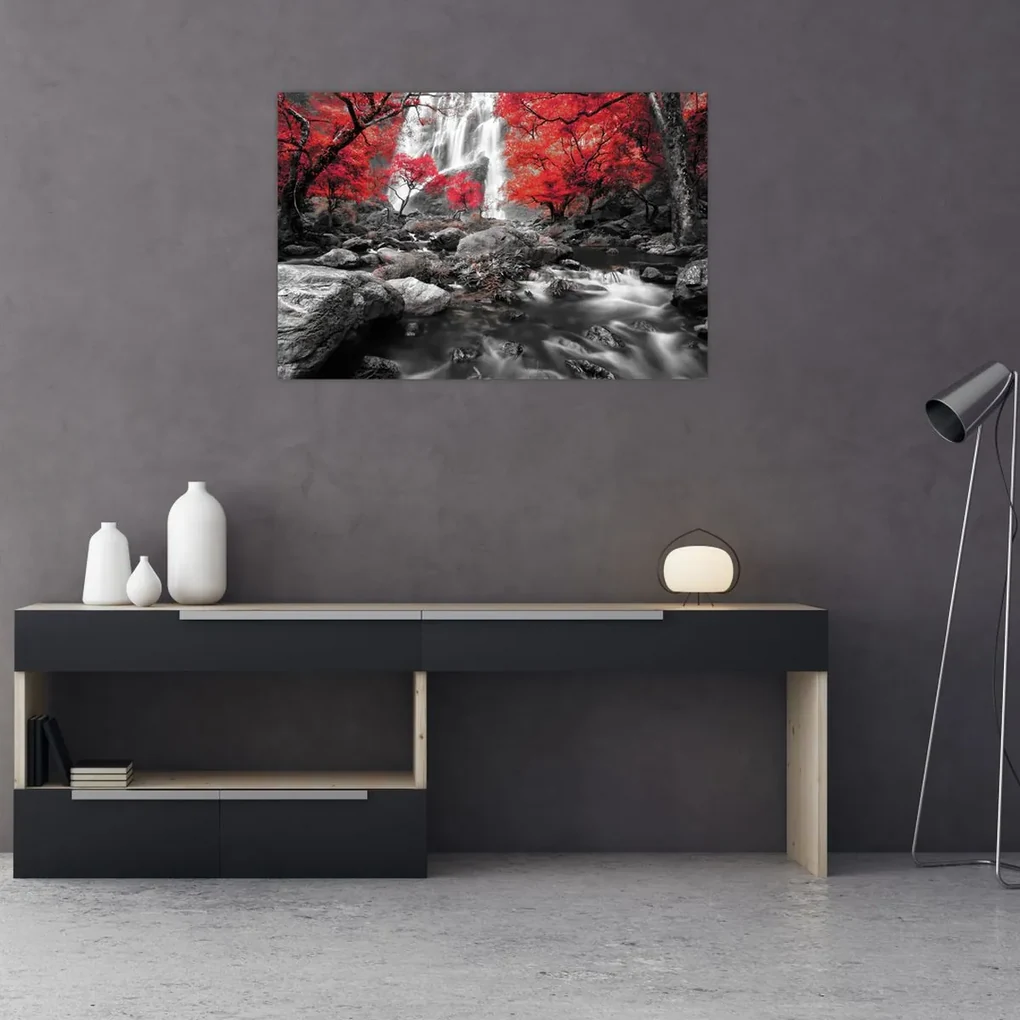 Obraz - Vodopády v jesennej krajine (90x60 cm)