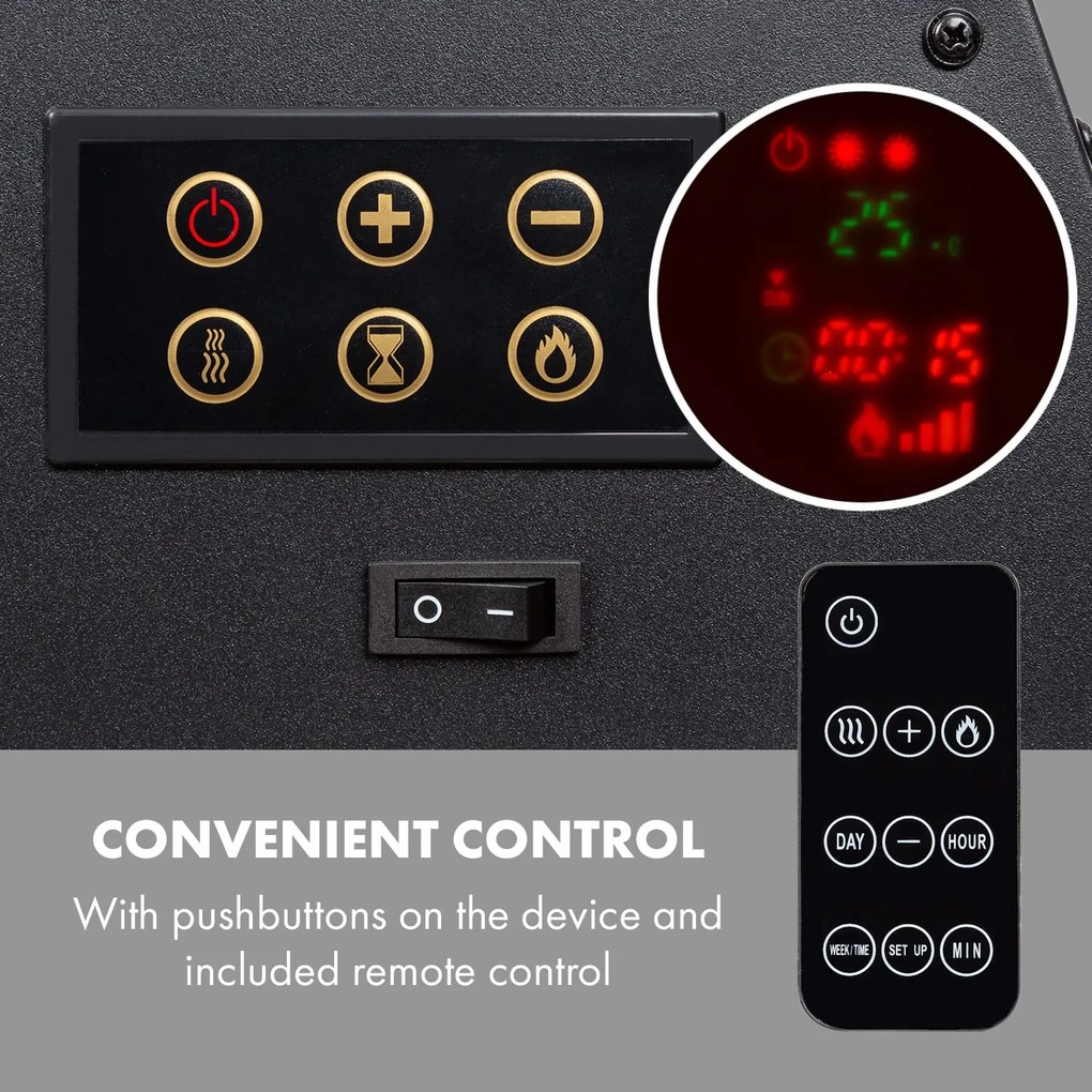 Klarstein Lausanne Luxe, elektrický krb, 2000 W, 2 úrovne ohrevu, 90 cm, nehrdzavejúca oceľ