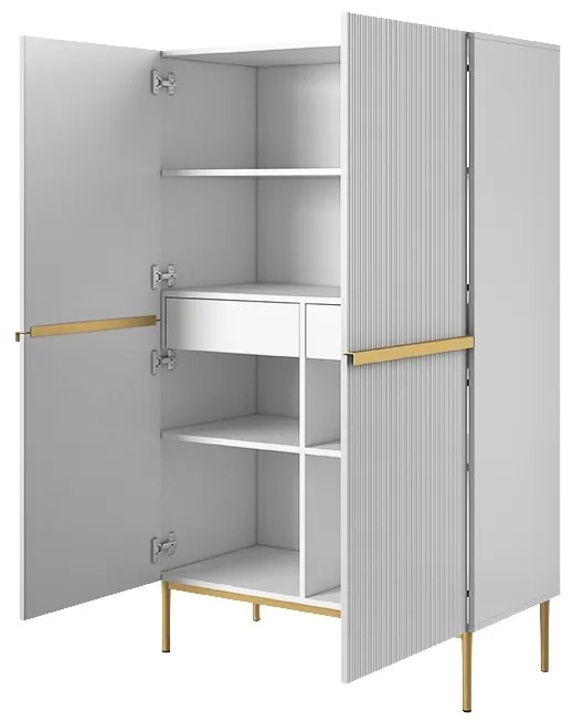 Vysoká komoda Nicole 100 cm - biely mat / zlatá