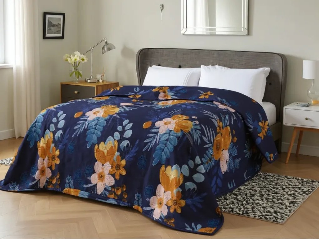 Prehoz na posteľ FLOWERISH HEXAGON, tmavomodrý Rozmer: 170 x 210 cm