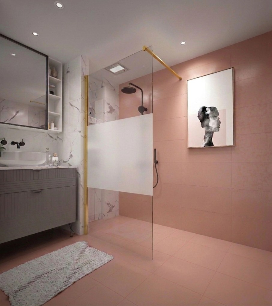 Erga Paris, sprchová zástena Walk-In 80x200 cm, 8mm číre/mliečne sklo, zlatý lesklý profil, ERG-V02-PARIS-080x200-MF-GD