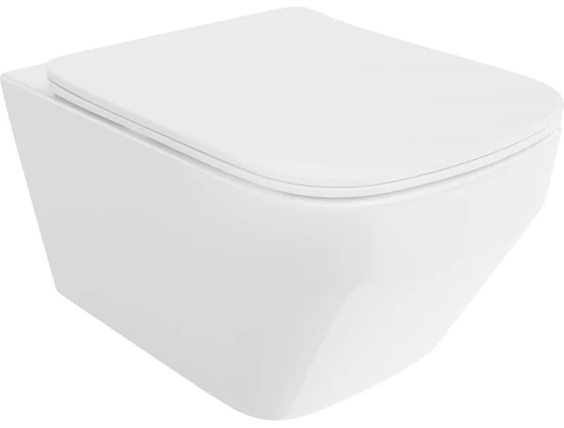 Mexen Riva, závesná WC misa 555x370x335 mm, Rimless Tornádo + WC sedadlo z duroplastu, biela lesklá, 30630200T