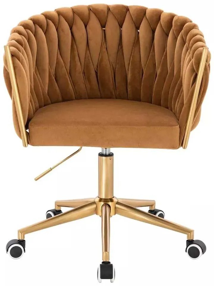 LuxuryForm DESIGN Kreslo NORDEN VELUR na zlatej podstave s kolieskami - medové