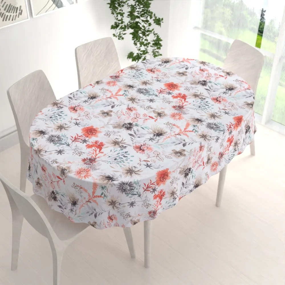 Biante Dekoračný oválny obrus Leona LN-139 Červené a hnedé akvarelové kvety 130x180 cm