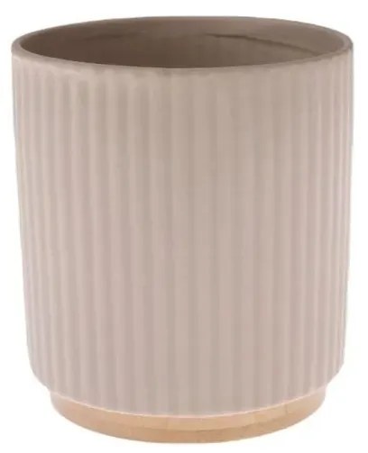 Keramický obal na kvetináč s bambusovým podstavcom, 12 x 12 x 13 cm